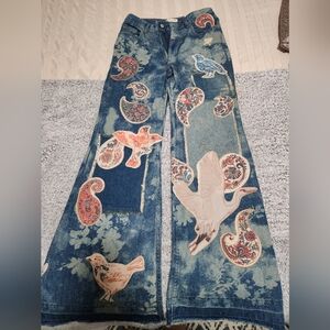Free People Flying High Patched Work Jeans.